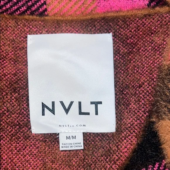 NVLT Pink and Brown plaid double breasted warm plush coat - Picture 6 of 7